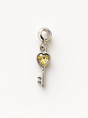 Silver Key Heart Dangle Charm - Pandora Style